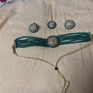 Indian choker set with earrings and tikka